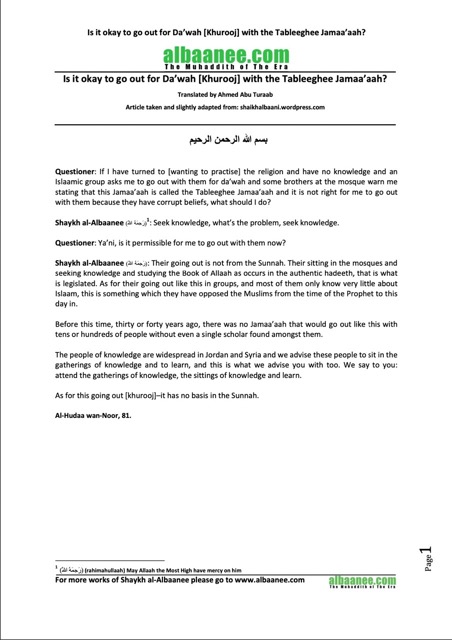 Is it okay to go out for Da’wah with the Tableeghee Jamaa’aah