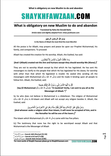 What is obligatory on new Muslim to do and abandon