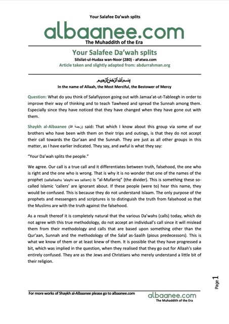 Your Salafee Da’wah splits