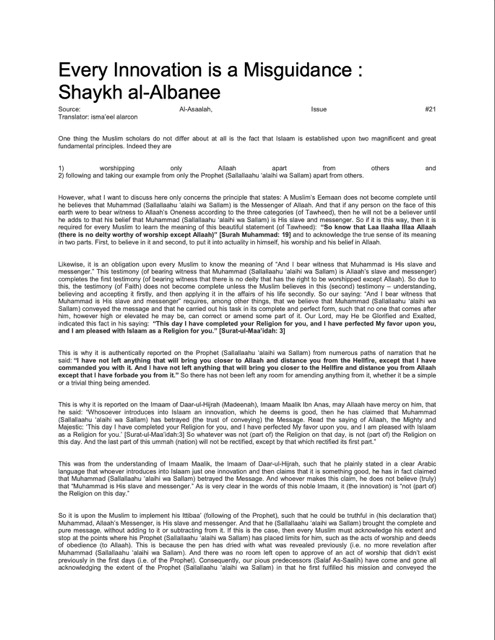 Every Innovation is a Misguidance, al-Albani