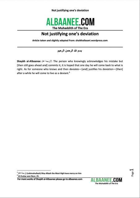 Not justifying one’s deviation, al-Albani