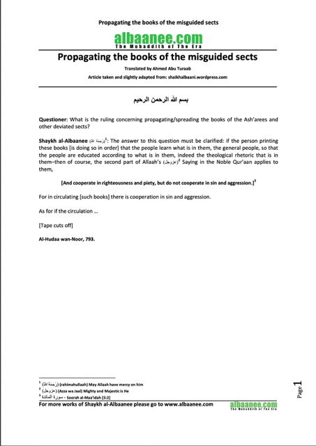 Propagating the books of the misguided sects, al-Albani