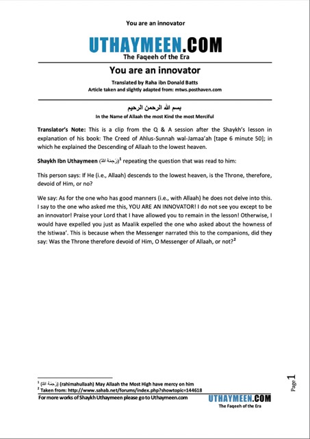You Are an Innovator, Ibn Uthaymeen