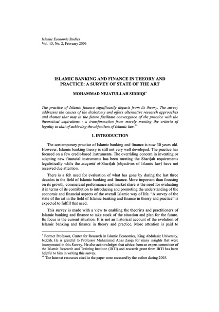 Islamic Banking And Finance in Theory and Practice: A Survey of State of The Art