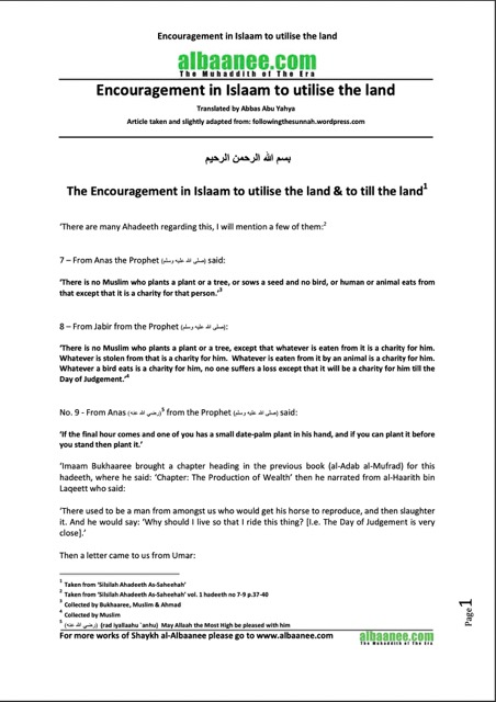Encouragement in Islaam to utilise the land, al-Albaani
