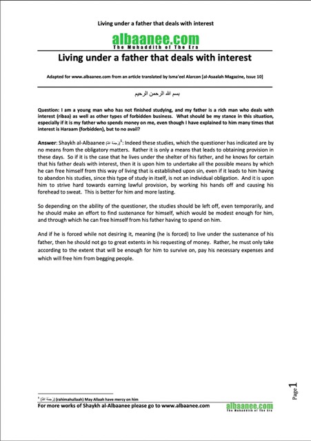 Living under a father that deals with interest, al-Albaani