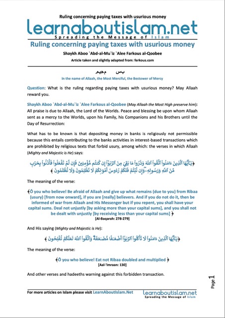 Ruling concerning paying taxes with usurious money