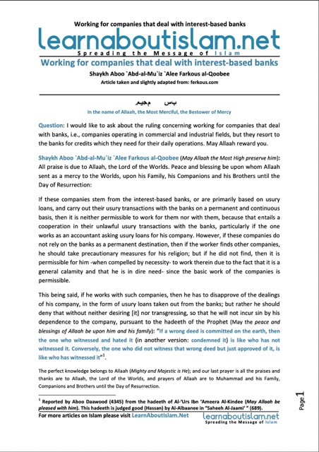 Working for companies that deal with interest based banks