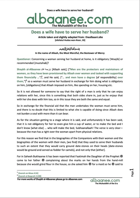 Does a wife have to serve her husband, al-Albaani