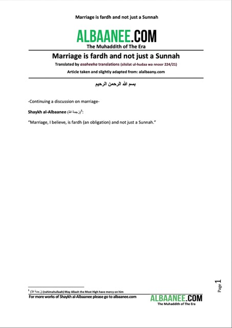 Marriage is fardh and not just a Sunnah, al-Albaani