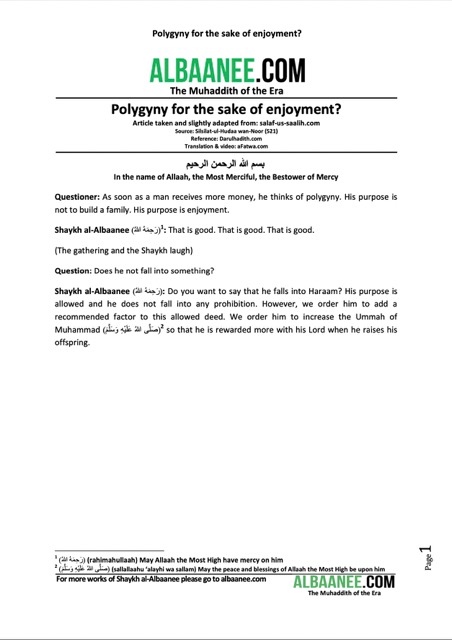Polygyny for the sake of enjoyment