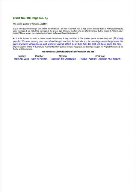 Ruling on Delaying Marriage