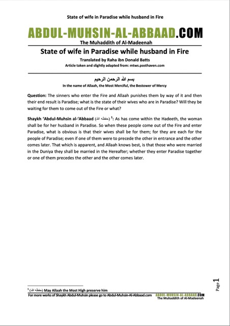State of wife in Paradise while husband in Fire