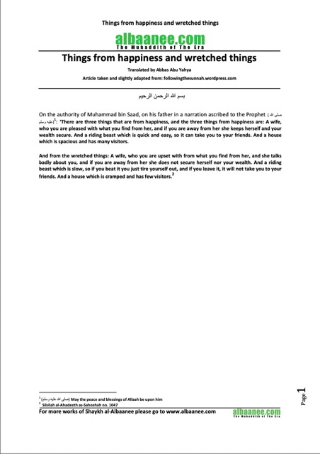 Things from happiness and wretched things, al-Albaani