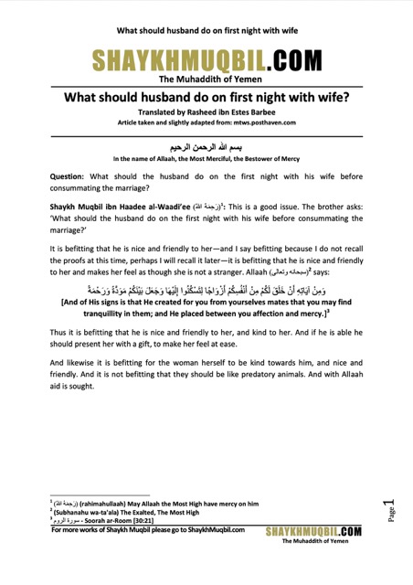 What should husband do on first night with wife