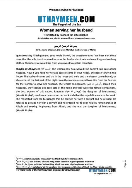 Woman serving her husband, Ibn Uthaymeen