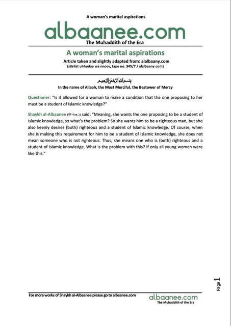 Woman’s marital aspirations, al-Albaani