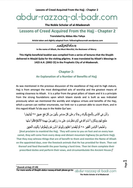 An Explanation of a Number of Benefits of Hajj