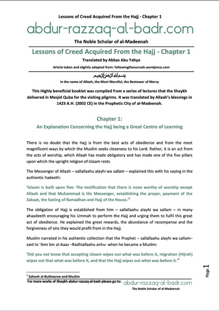 Concerning the Hajj being a Great Centre of Learning