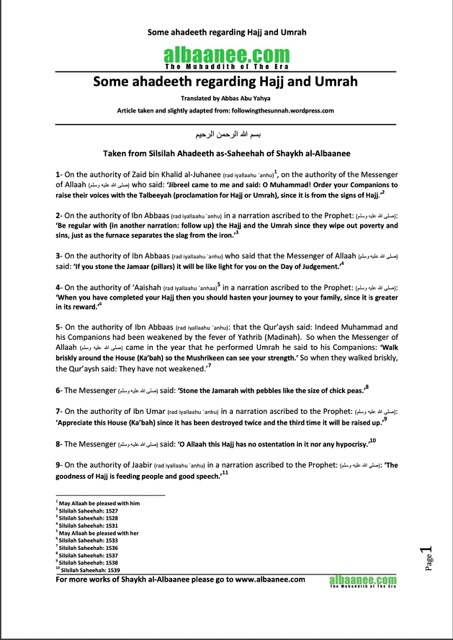 Some ahadeeth regarding Hajj and Umrah, al-Albaani