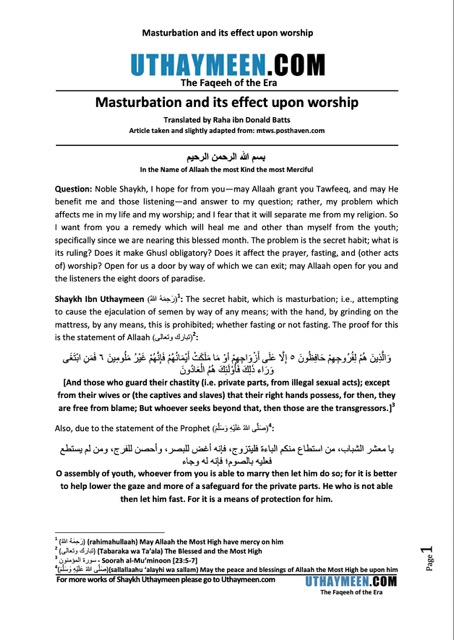 Masturbation and its effect upon worship