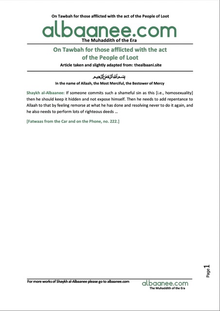 On Tawbah for those afflicted with the act of the People of Loot, al-Albaani