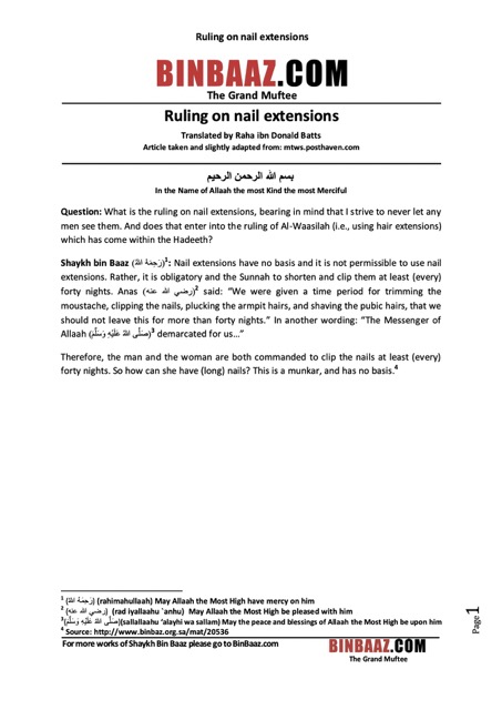 Ruling on nail extensions, Ibn Baz
