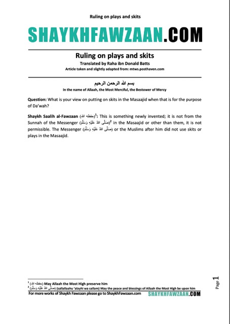 Ruling on plays and skits, al-Fawzaan