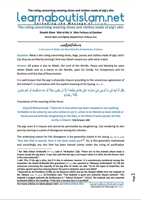 The ruling concerning wearing shoes and clothes made of pig’s skin