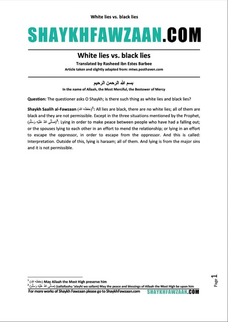White lies vs. black lies, al-Fawzaan