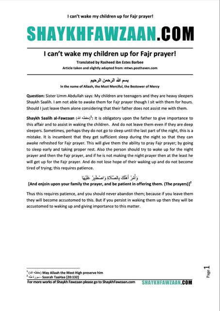 I can’t wake my children up for Fajr prayer