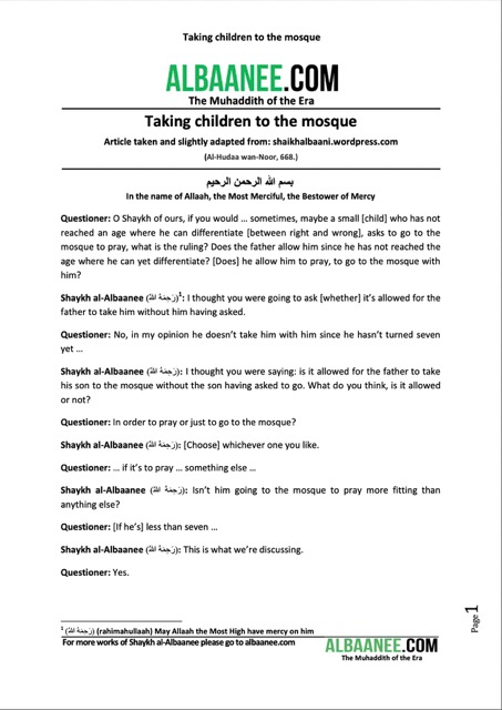 Taking children to the mosque